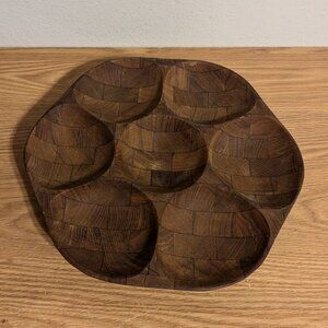 Mid Century Vintage Lazy Susan  Rotating Wooden Serving Tray